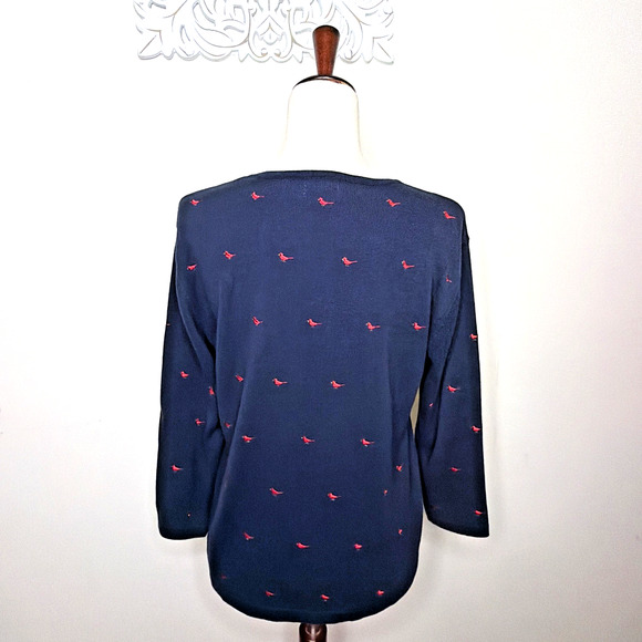 BAXTER & WELLS size Medium Blue Sweater Cardigan Red Cardinals 100% Cotton - Picture 3 of 8